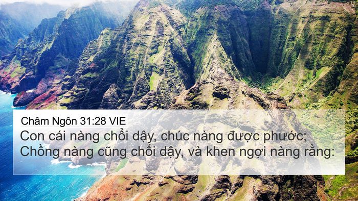 Châm Ngôn 31:28 VIE Bible Verse Image