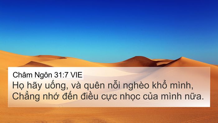 Châm Ngôn 31:7 VIE 4K Wallpaper - Họ hãy uống, và quên nỗi nghèo khổ - 4K Wallpaper Bible Verse