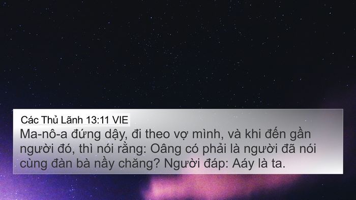 Các Thủ Lãnh 13:11 VIE 4K Wallpaper - Ma-nô-a đứng dậy, đi theo vợ mình, và - 4K Wallpaper Bible Verse