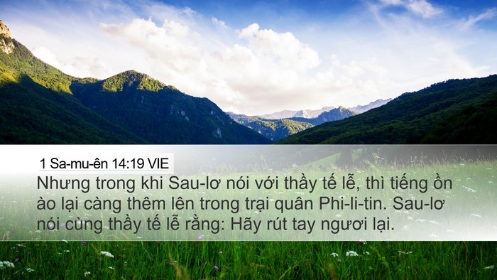 1 Sa-mu-ên 14:19 VIE Desktop Wallpaper - Nhưng trong khi Sau-lơ nói với thầy tế - Desktop Bible Verse Wallpaper