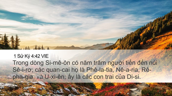 1 Sử Ký 4:42 VIE Desktop Wallpaper - Trong dòng Si-mê-ôn có năm trăm người - Desktop Bible Verse Wallpaper