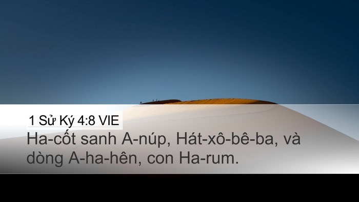 1 Sử Ký 4:8 VIE Desktop Wallpaper - Ha-cốt sanh A-núp, Hát-xô-bê-ba, và dòng - Desktop Bible Verse Wallpaper