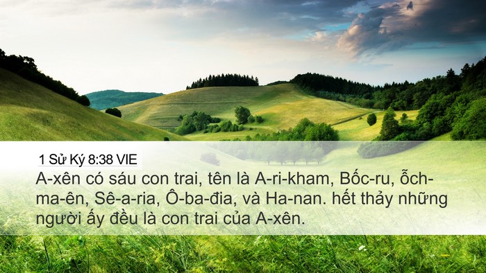 1 Sử Ký 8:38 VIE Desktop Wallpaper - A-xên có sáu con trai, tên là A-ri-kham, - Desktop Bible Verse Wallpaper