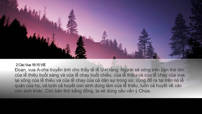 2 Các Vua 16:15 VIE Desktop Wallpaper - Đoạn, vua A-cha truyền lịnh cho thầy - Desktop Bible Verse Wallpaper
