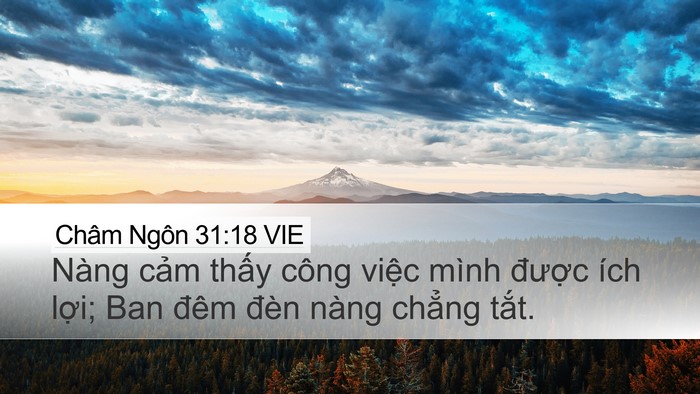 Châm Ngôn 31:18 VIE Desktop Wallpaper - Nàng cảm thấy công việc mình được - Desktop Bible Verse Wallpaper