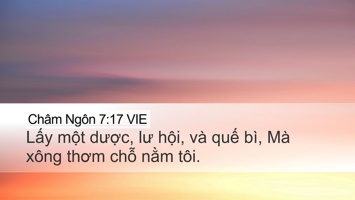 Châm Ngôn 7:17 VIE Desktop Wallpaper - Lấy một dược, lư hội, và quế bì, - Desktop Bible Verse Wallpaper