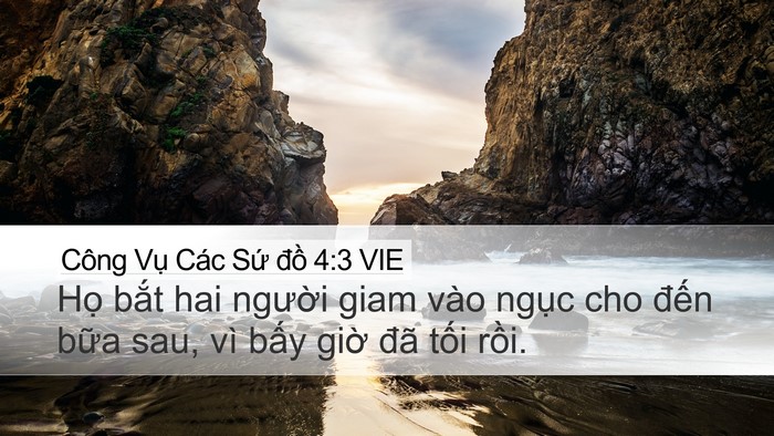 Công Vụ Các Sứ đồ 4:3 VIE Desktop Wallpaper - Họ bắt hai người giam vào ngục cho - Desktop Bible Verse Wallpaper
