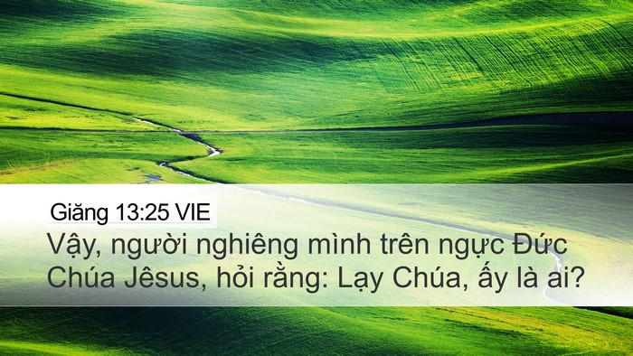 Giăng 13:25 VIE Desktop Wallpaper - Vậy, người nghiêng mình trên ngực - Desktop Bible Verse Wallpaper