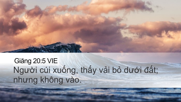 Giăng 20:5 VIE Desktop Wallpaper - Người cúi xuống, thấy vải bỏ dưới - Desktop Bible Verse Wallpaper