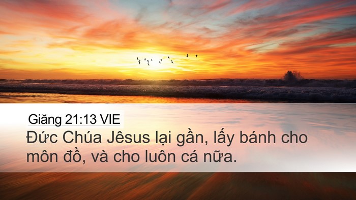 Giăng 21:13 VIE Desktop Wallpaper - Đức Chúa Jêsus lại gần, lấy bánh cho - Desktop Bible Verse Wallpaper