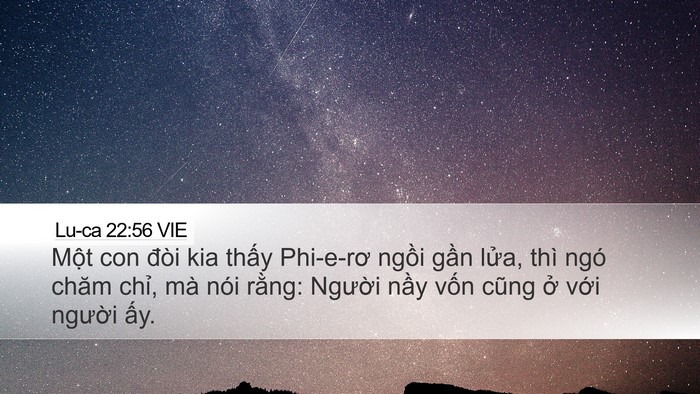 Lu-ca 22:56 VIE Desktop Wallpaper - Một con đòi kia thấy Phi-e-rơ ngồi gần - Desktop Bible Verse Wallpaper