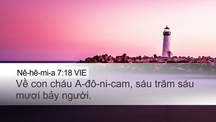 Nê-hê-mi-a 7:18 VIE Desktop Wallpaper - Về con cháu A-đô-ni-cam, sáu trăm sáu - Desktop Bible Verse Wallpaper