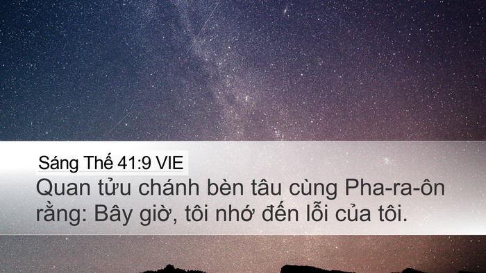 Sáng Thế 41:9 VIE Desktop Wallpaper - Quan tửu chánh bèn tâu cùng Pha-ra-ôn - Desktop Bible Verse Wallpaper
