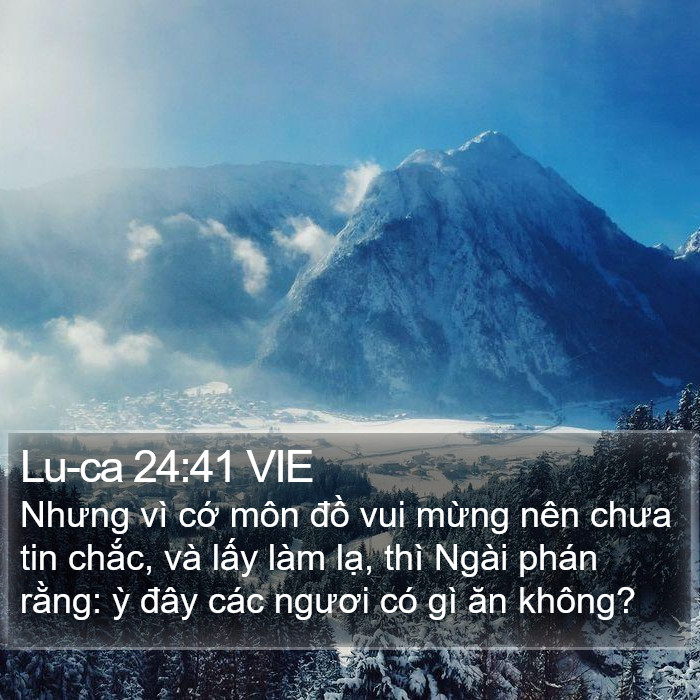 Lu-ca 24:41 VIE - Nhưng vì cớ môn đồ vui mừng nên chưa