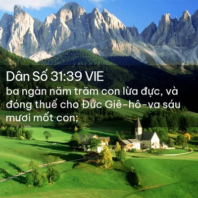 Picture 02 - Dân Số 31:39 VIE - ba ngàn năm trăm con lừa đực, và đóng - Bible Verse Picture