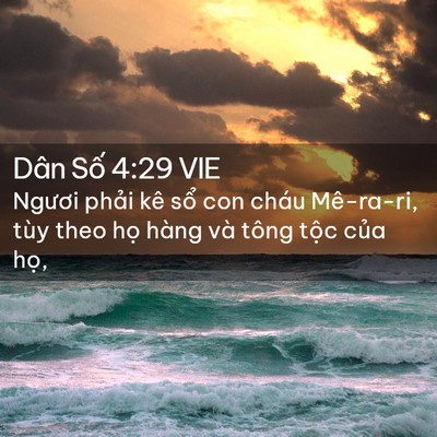 Picture 02 - Dân Số 4:29 VIE - Ngươi phải kê sổ con cháu Mê-ra-ri, tùy - Bible Verse Picture