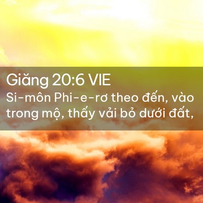Picture 02 - Giăng 20:6 VIE - Si-môn Phi-e-rơ theo đến, vào trong mộ, - Bible Verse Picture