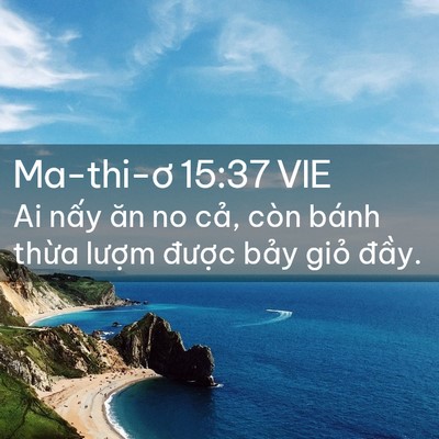 Picture 02 - Ma-thi-ơ 15:37 VIE - Ai nấy ăn no cả, còn bánh thừa lượm - Bible Verse Picture