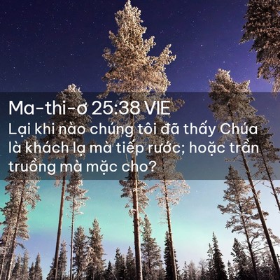 Picture 02 - Ma-thi-ơ 25:38 VIE - Lại khi nào chúng tôi đã thấy Chúa là - Bible Verse Picture