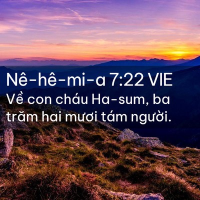 Picture 02 - Nê-hê-mi-a 7:22 VIE - Về con cháu Ha-sum, ba trăm hai mươi tám - Bible Verse Picture