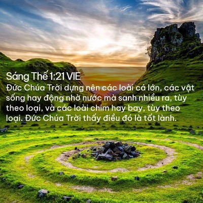 Picture 02 - Sáng Thế 1:21 VIE - Đức Chúa Trời dựng nên các loài cá - Bible Verse Picture