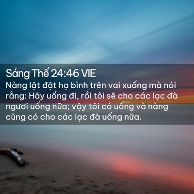 Picture 02 - Sáng Thế 24:46 VIE - Nàng lật đật hạ bình trên vai xuống - Bible Verse Picture
