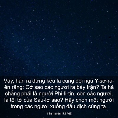 Picture 03 - 1 Sa-mu-ên 17:8 VIE - Vậy, hắn ra đứng kêu la cùng đội ngũ - Bible Verse Picture