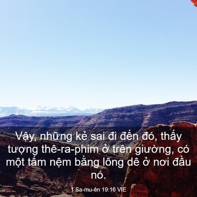 Picture 03 - 1 Sa-mu-ên 19:16 VIE - Vậy, những kẻ sai đi đến đó, thấy - Bible Verse Picture