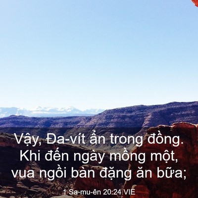 Picture 03 - 1 Sa-mu-ên 20:24 VIE - Vậy, Đa-vít ẩn trong đồng. Khi đến - Bible Verse Picture