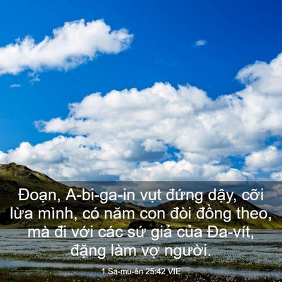 Picture 03 - 1 Sa-mu-ên 25:42 VIE - Đoạn, A-bi-ga-in vụt đứng dậy, cỡi - Bible Verse Picture