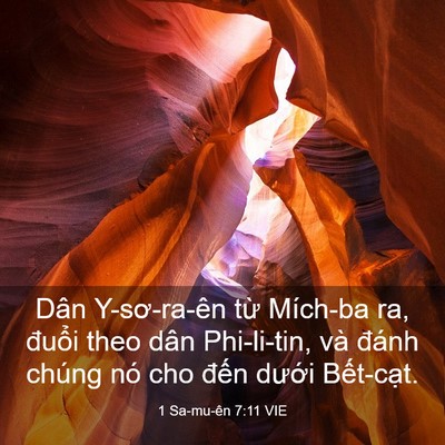 Picture 03 - 1 Sa-mu-ên 7:11 VIE - Dân Y-sơ-ra-ên từ Mích-ba ra, đuổi theo - Bible Verse Picture