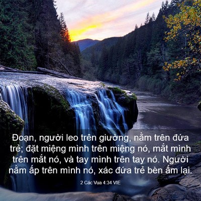 Picture 03 - 2 Các Vua 4:34 VIE - Đoạn, người leo trên giường, nằm - Bible Verse Picture