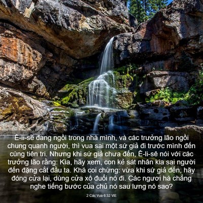 Picture 03 - 2 Các Vua 6:32 VIE - Ê-li-sê đang ngồi trong nhà mình, và các - Bible Verse Picture
