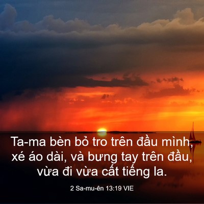Picture 03 - 2 Sa-mu-ên 13:19 VIE - Ta-ma bèn bỏ tro trên đầu mình, xé áo - Bible Verse Picture