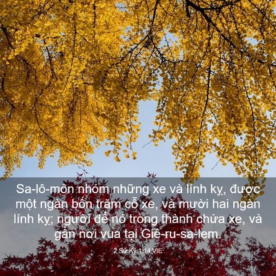 Picture 03 - 2 Sử Ký 1:14 VIE - Sa-lô-môn nhóm những xe và lính kỵ, - Bible Verse Picture