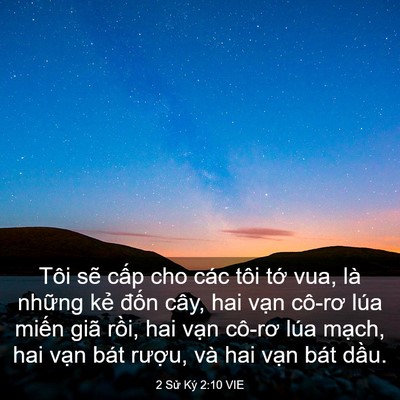 Picture 03 - 2 Sử Ký 2:10 VIE - Tôi sẽ cấp cho các tôi tớ vua, là - Bible Verse Picture