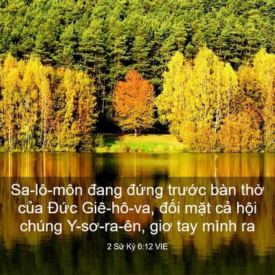 Picture 03 - 2 Sử Ký 6:12 VIE - Sa-lô-môn đang đứng trước bàn thờ - Bible Verse Picture