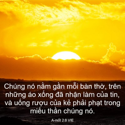 Picture 03 - A-mốt 2:8 VIE - Chúng nó nằm gần mỗi bàn thờ, trên - Bible Verse Picture