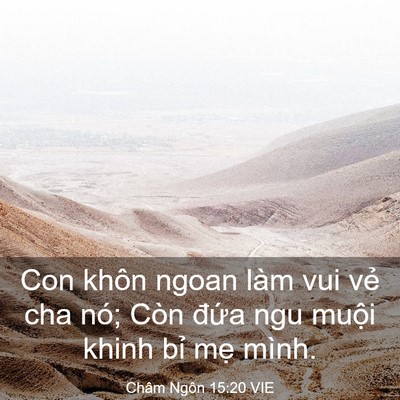 Picture 03 - Châm Ngôn 15:20 VIE - Con khôn ngoan làm vui vẻ cha nó; Còn - Bible Verse Picture