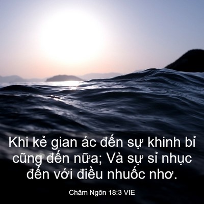 Picture 03 - Châm Ngôn 18:3 VIE - Khi kẻ gian ác đến sự khinh bỉ cũng - Bible Verse Picture
