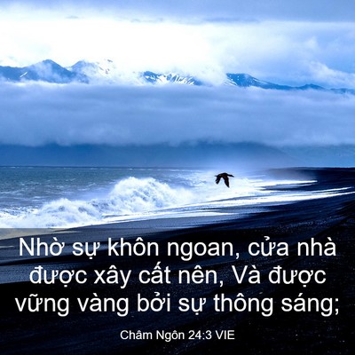 Picture 03 - Châm Ngôn 24:3 VIE - Nhờ sự khôn ngoan, cửa nhà được xây - Bible Verse Picture