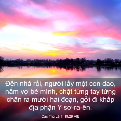 Picture 03 - Các Thủ Lãnh 19:29 VIE - Đến nhà rồi, người lấy một con dao, - Bible Verse Picture