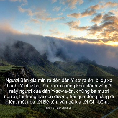 Picture 03 - Các Thủ Lãnh 20:31 VIE - Người Bên-gia-min ra đón dân Y-sơ-ra-ên, - Bible Verse Picture
