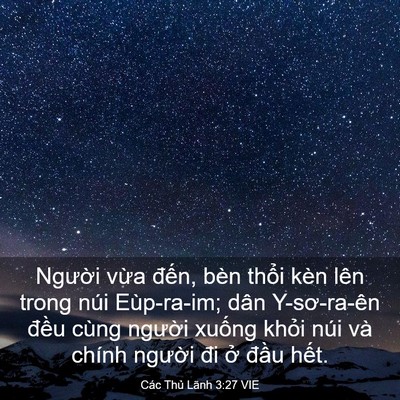 Picture 03 - Các Thủ Lãnh 3:27 VIE - Người vừa đến, bèn thổi kèn lên - Bible Verse Picture