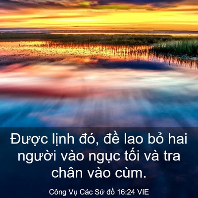 Picture 03 - Công Vụ Các Sứ đồ 16:24 VIE - Được lịnh đó, đề lao bỏ hai người - Bible Verse Picture