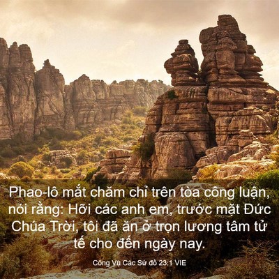 Picture 03 - Công Vụ Các Sứ đồ 23:1 VIE - Phao-lô mắt chăm chỉ trên tòa công - Bible Verse Picture