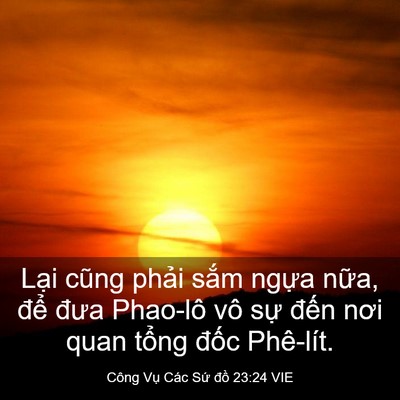 Picture 03 - Công Vụ Các Sứ đồ 23:24 VIE - Lại cũng phải sắm ngựa nữa, để - Bible Verse Picture