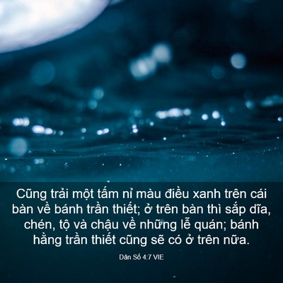Picture 03 - Dân Số 4:7 VIE - Cũng trải một tấm nỉ màu điều xanh - Bible Verse Picture