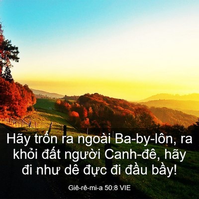 Picture 03 - Giê-rê-mi-a 50:8 VIE - Hãy trốn ra ngoài Ba-by-lôn, ra khỏi - Bible Verse Picture