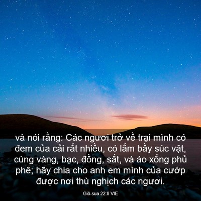Picture 03 - Giô-sua 22:8 VIE - và nói rằng: Các ngươi trở về trại - Bible Verse Picture